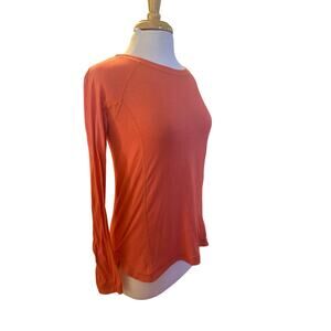 Women 6 Lululemon Coral Pink Long Slv Tee Shirt Top Reversible Running Stripe